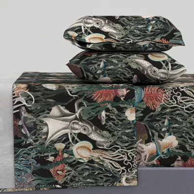 Spoonflower Undersea Marine Garden - Charcoal Background King Sheet Set