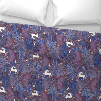 Spoonflower Unicorns In Nocturnal Forest Wide Cotton Sateen 3.5 oz 26" X 20" Standard Knife Edge