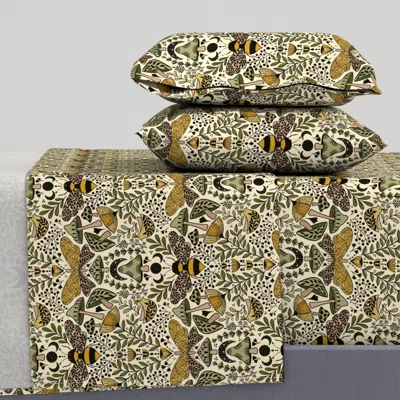 Spoonflower Updated Large Scale Natural Habitat Of Bees And Moths Wild Grass And King Sheet Set