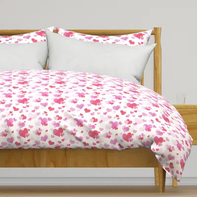 Spoonflower Valentine Watercolor Hearts Duvet Cover In Pink