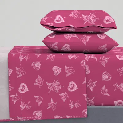 Spoonflower Valentines Day-cupid's Heart - Hearts Are 2" Dark Pink Light Pink King Sheet Set