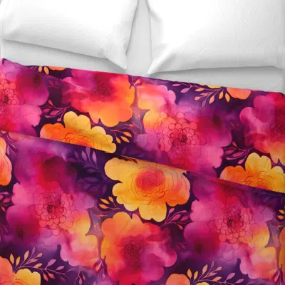 Spoonflower Vibrant Watercolor Flowers Jumbo Wide Cotton Sateen 3.5 oz 26" X 20" Standard Knife Edge