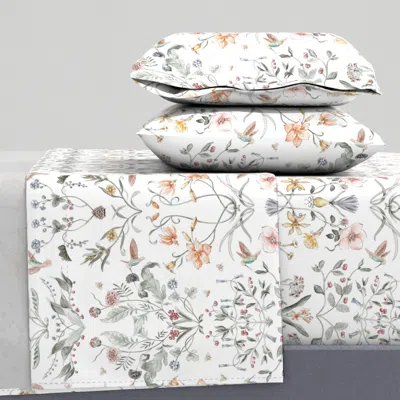 Spoonflower Victorian Painted Garden Watercolor Damask King Sheet Set