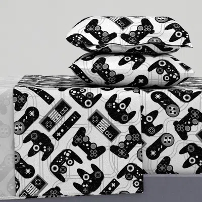 Spoonflower Video Game Controllers Black And White Full Sheet Set