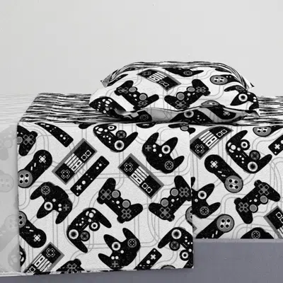 Spoonflower Video Game Controllers Black And White Twin Sheet Set