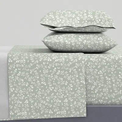 Spoonflower Vine Floral - Botantical - Sage - Green Queen Sheet Set