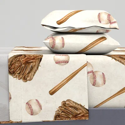 Spoonflower Vintage Baseball Game On Textured Cream 24 Inch Queen Sheet Set