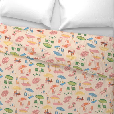 Spoonflower Vintage Beach Pattern Small Scale With Women Deck Chairs And Umbrellas. King Pillow Sham In Pink