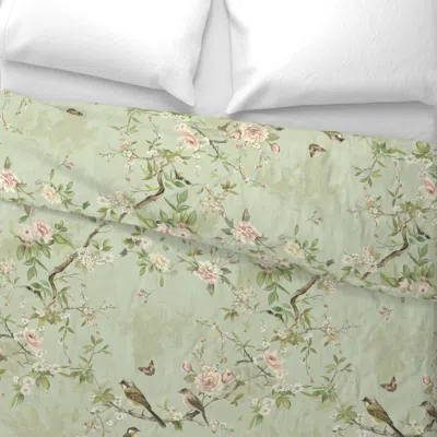 Spoonflower Vintage Birds Cottage Core Light Sage Linen Grandma Luxury Accent Wall Euro Pillow Sham
