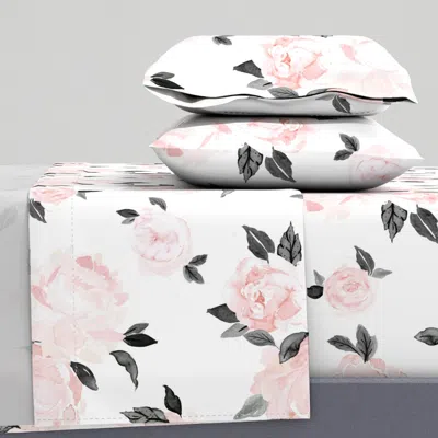Spoonflower Vintage Blush Floral-black And White Full Sheet Set