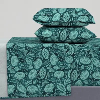 Spoonflower Vintage Botanical Floral & Butterfly Toile - Elegant Flowers Dark Teal L Queen Sheet Set