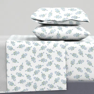 Spoonflower Vintage Candy Canes Sky Blue Kelly Green Medium Queen Sheet Set