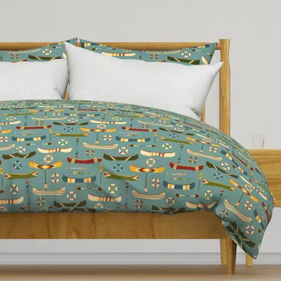 Spoonflower Vintage Canoes At The Lake Duvet Cover