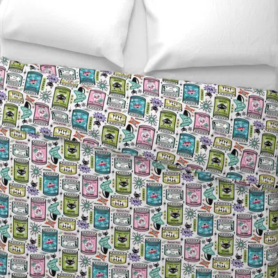 Spoonflower Vintage Cat Food Cans On Pale Gray Wide Cotton Sateen 3.5 oz 26" X 20" Standard Knife Edge