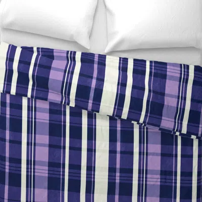 Spoonflower Vintage Classic Plaid In Purple And White - Large Euro Pillow Sham In Blue