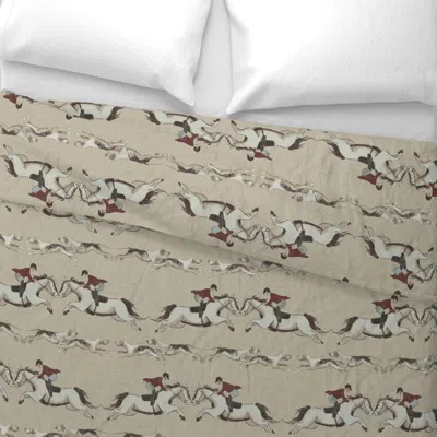 Spoonflower Vintage Equestrian Horse Riding And Hunting Dogs On Neutral Beige Tan Euro Pillow Sham