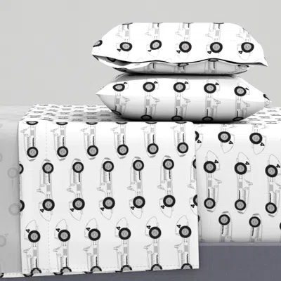 Spoonflower Vintage Formula 1 Classic Car Old Retro Black & White 12" King Sheet Set