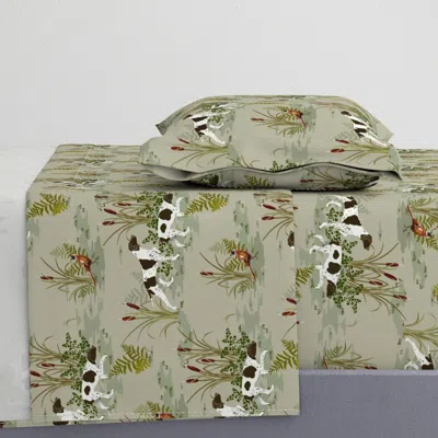 Spoonflower Vintage Hunting Dog Scene (large Scale) - Natural Twin Sheet Set