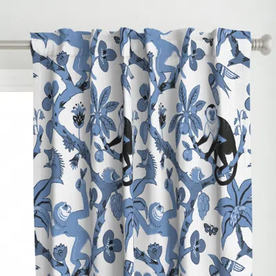 Spoonflower Vintage Jungle Mischief - Curtain Panel In Blue