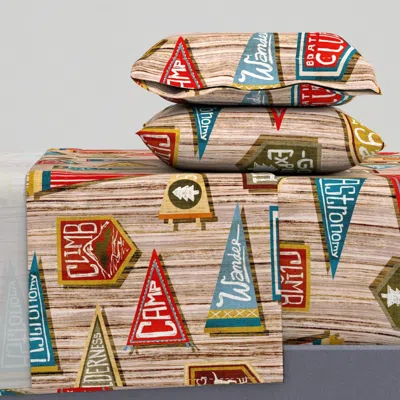 Spoonflower Vintage Pennants - Lightwash Warm Wood Full Sheet Set