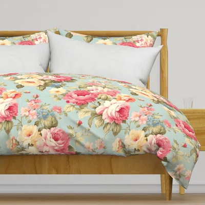 Spoonflower Vintage Pink And Yellow Roses Duvet Cover