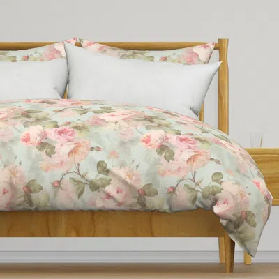 Spoonflower Vintage Pink Roses Blue Duvet Cover