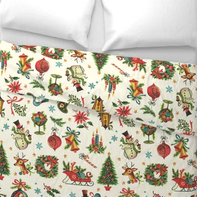 Spoonflower Vintage Retro Christmas On Cream - Large Scale Wide Cotton Sateen 3.5 oz 26" X 20" Standard Knife Ed