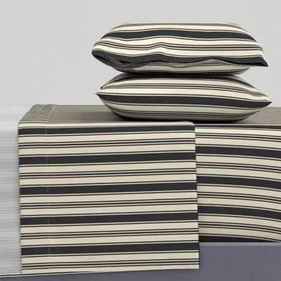 Spoonflower Vintage Stripes Anthracite Black Cream French Full Sheet Set
