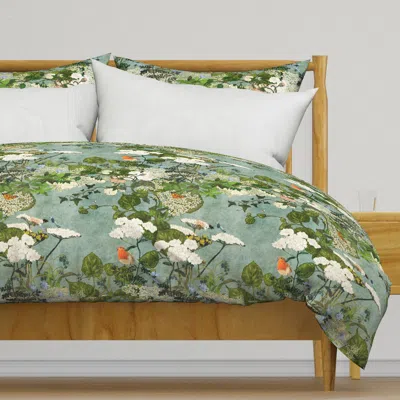 Spoonflower Vintage Style White Duvet Cover In Green