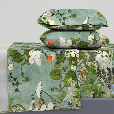Spoonflower Vintage Style White Wildflowers And Foliage With Butterflies And Robins King Sheet Set