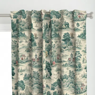 Spoonflower Vintage Teal Toile De Curtain Panel