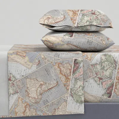 Spoonflower Vintage Travel Maps Queen Sheet Set