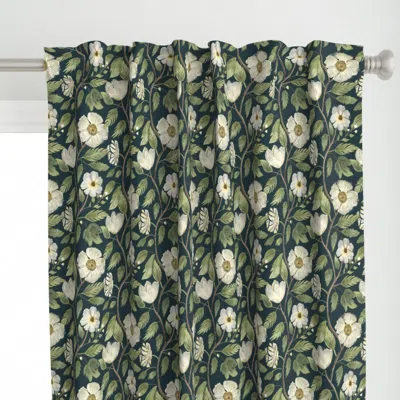Spoonflower Vintage White Floral Teal Curtain Panel