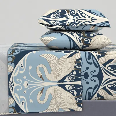 Spoonflower Walter Crane-swan12l-redesigned In Art Deco Style Queen Sheet Set