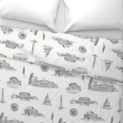 Spoonflower Washington Dc Toile Wallpaper In Black & Ivory Hand-drawn Architecture Wide Cotton Sateen 3.5 oz 30"