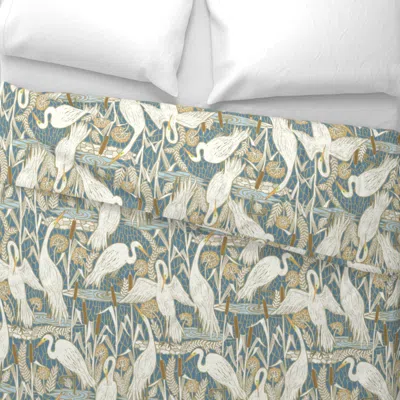 Spoonflower Watching Cranes Muted Blue - Large Scale / 19" Fabric / 28" Wallpaper Wide Cotton Sateen 3.5 oz 26" 