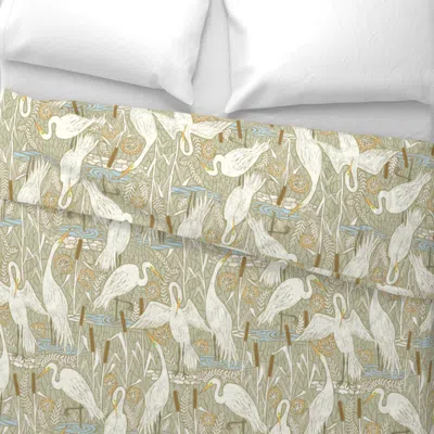 Spoonflower Watching Cranes Neutral - Large Scale Wallpaper /19" Fabric / 28" Wallpaper Wide Cotton Sateen 3.5 O