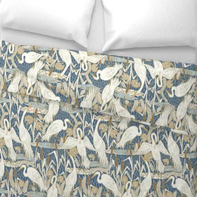 Spoonflower Watching Cranes Stronger Blue - Large Scale / 19" Fabric / 28" Wallpaper King Pillow Sha