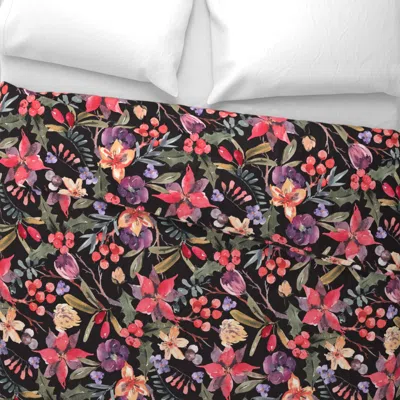 Spoonflower Watercolor Abstract Flowers On Black Wide Cotton Sateen 3.5 oz 26" X 20" Standard Knife Edge