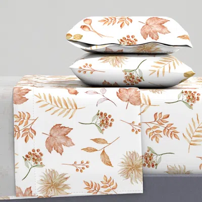 Spoonflower Watercolor Autumn Leaves Fabric King Sheet Set In Multi