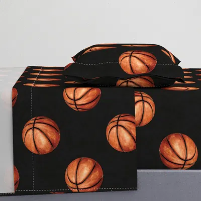 Spoonflower Watercolor Basketball On Textured Black 12 Inch Twin Sheet Set