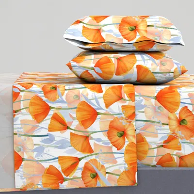 Spoonflower Watercolor California Poppies Botanical Farmhouse Floral Vintage Beauty Queen Sheet Set