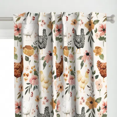 Spoonflower Watercolor Chicken Floral Curtain Panel