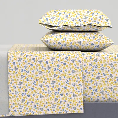 Spoonflower Watercolor Ditsy Floral Lemon Surprise King Sheet Set