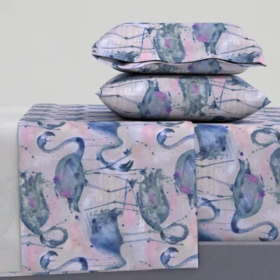 Spoonflower Watercolor Flamingos In A Soft Indigo Palette King Sheet Set
