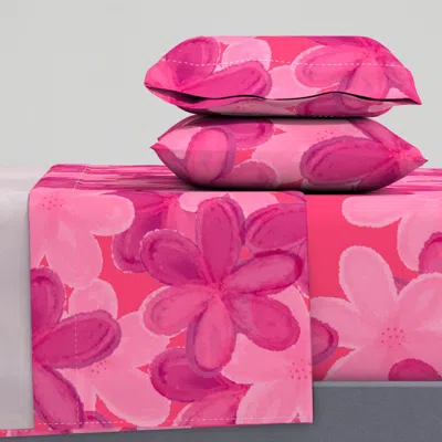 Spoonflower Watercolor Floral Pansy Flowers Magenta Pink Cal King Sheet Set