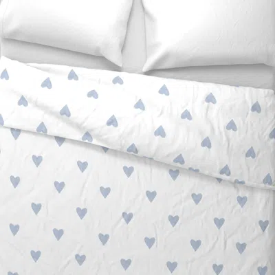 Spoonflower Watercolor Hearts Ditsy Small Scale - Light Blue King Pillow Sham In White