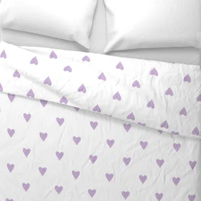Spoonflower Watercolor Hearts Ditsy Small Scale - Lilac King Pillow Sham In White