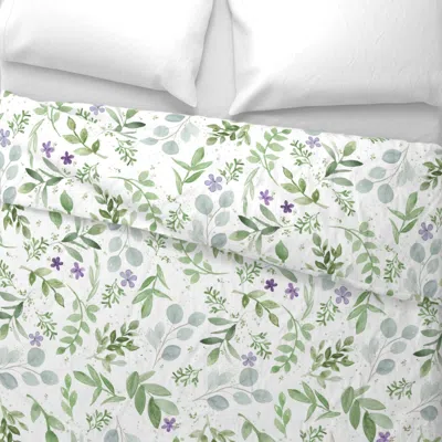 Spoonflower Watercolor Lavender And Greenery Pattern Wide Cotton Sateen 3.5 oz 30" X 24" Standard Flanged In White
