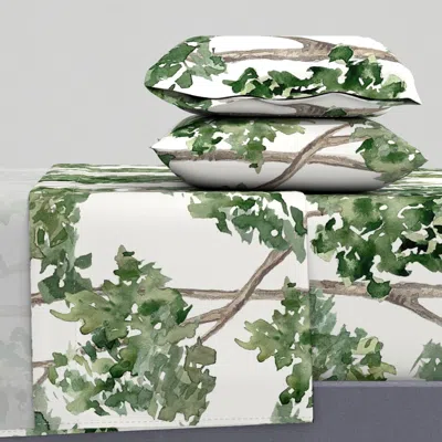 Spoonflower Watercolor Leaves Hall Branches Queen Sheet Set